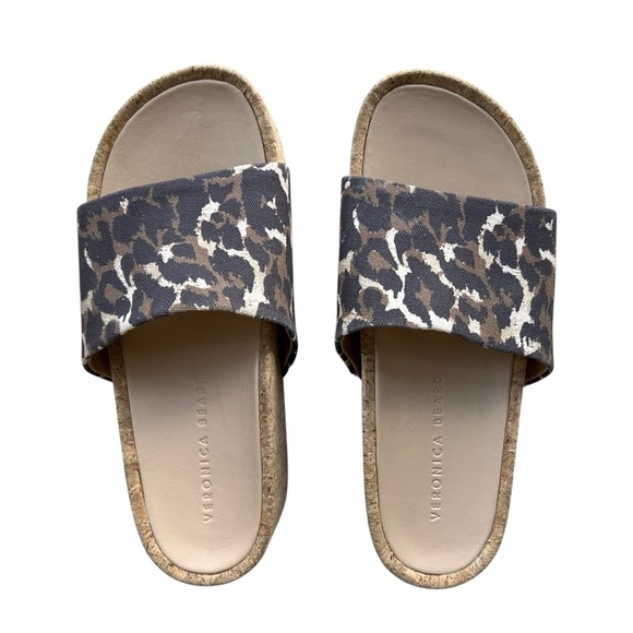 Veronica Beard Dresdyn Leopard Print Platform Slides Sz 6 Leather Cork Sandals - Picture 3 of 11